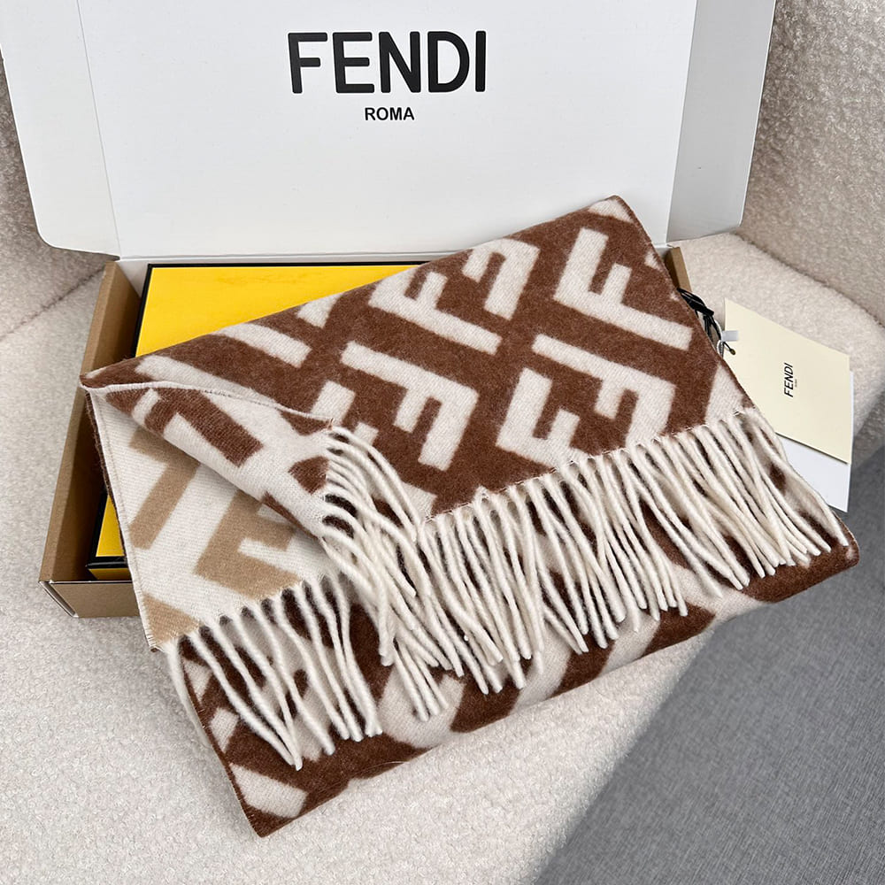 F**di FF Dove Gray Wool and Cashmere Scarf