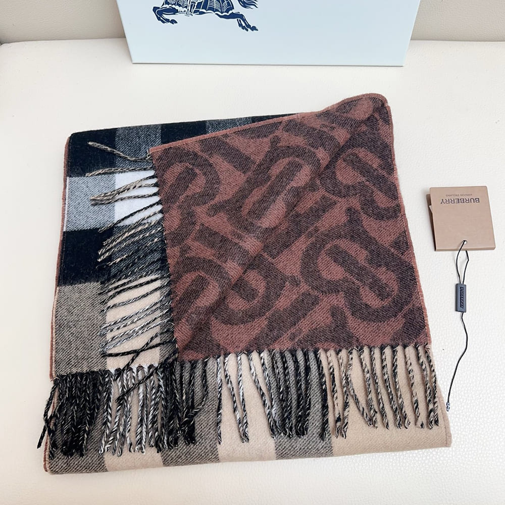 Bv*b*rry Reversible Check And Monogram Cashmere Scarf