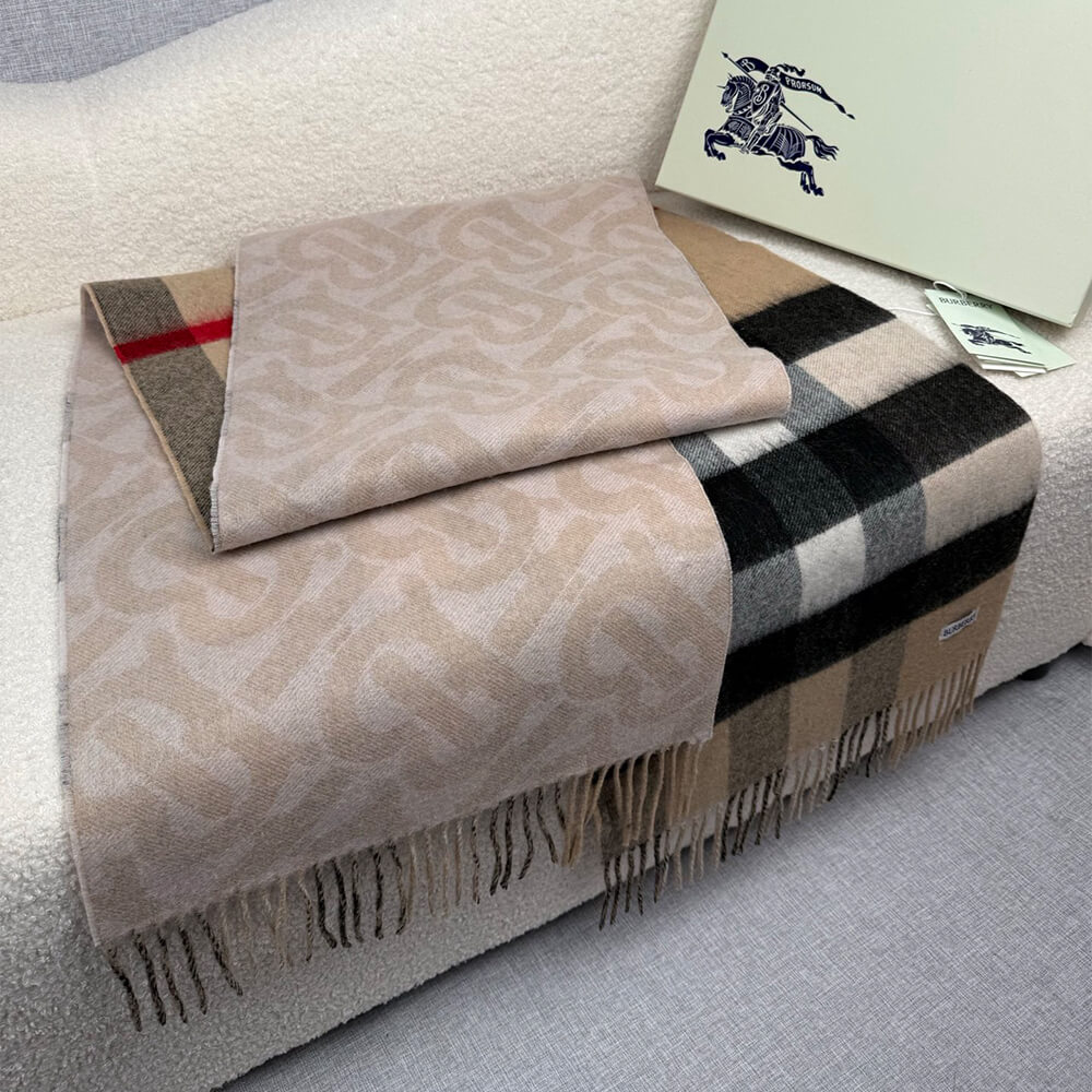 Bv*b*rry Reversible Check And Monogram Cashmere Scarf