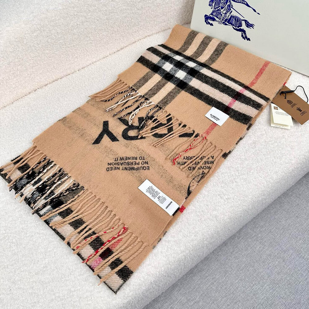 Bv*b*rry Reversible Label Print And Check Cashmere Scarf
