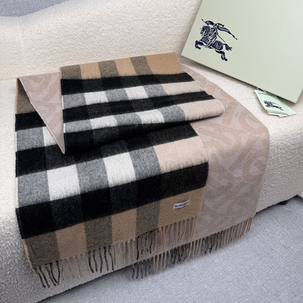 Bv*b*rry Reversible Check And Monogram Cashmere Scarf