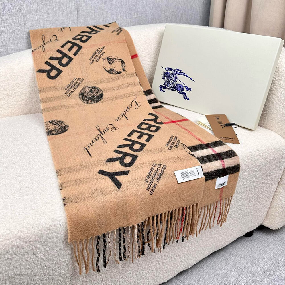 Bv*b*rry Reversible Label Print And Check Cashmere Scarf