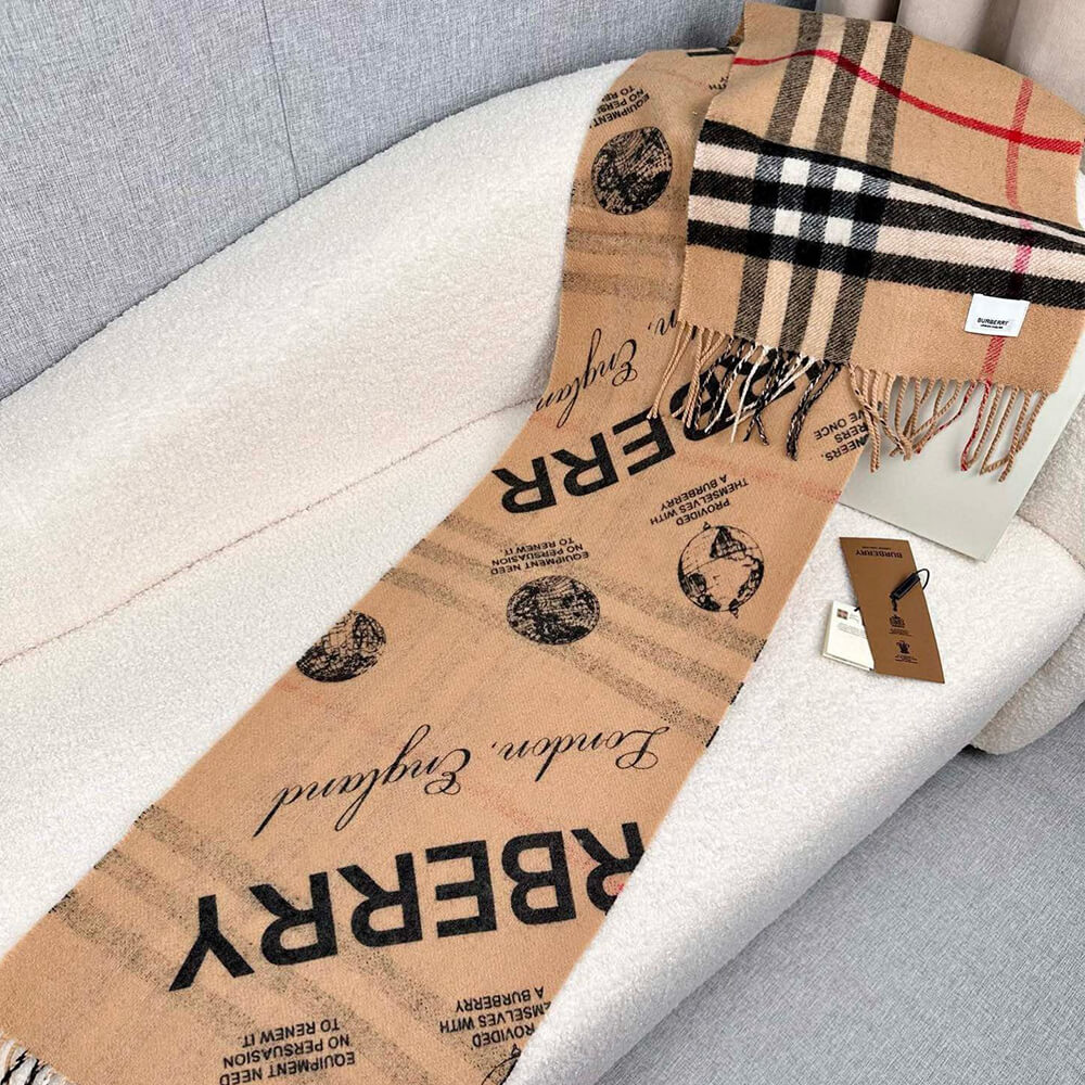 Bv*b*rry Reversible Label Print And Check Cashmere Scarf
