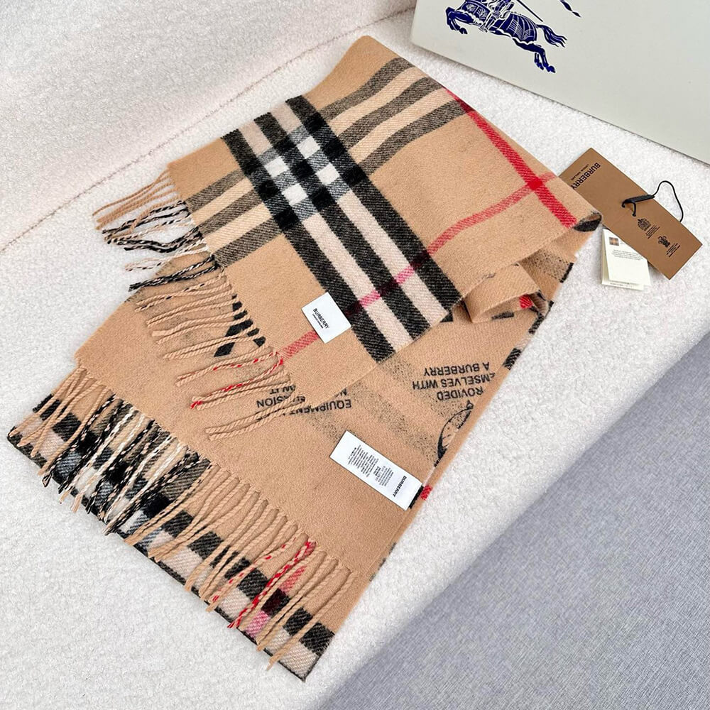 Bv*b*rry Reversible Label Print And Check Cashmere Scarf