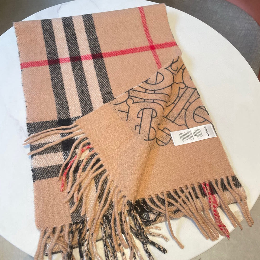 Bv*b*rry Reversible Check And Monogram Cashmere Scarf