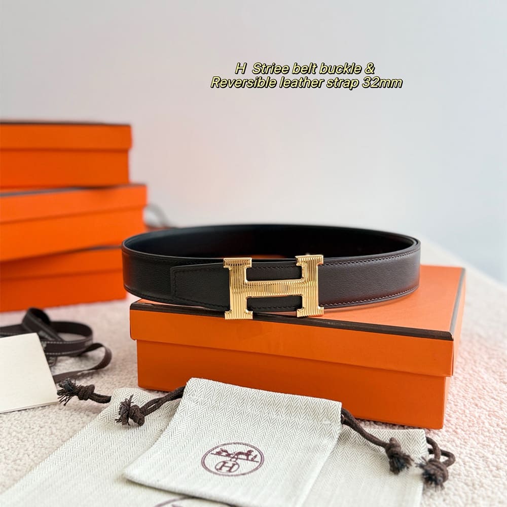 H**me5 H Striee belt buckle & Reversible leather strap 32 mm