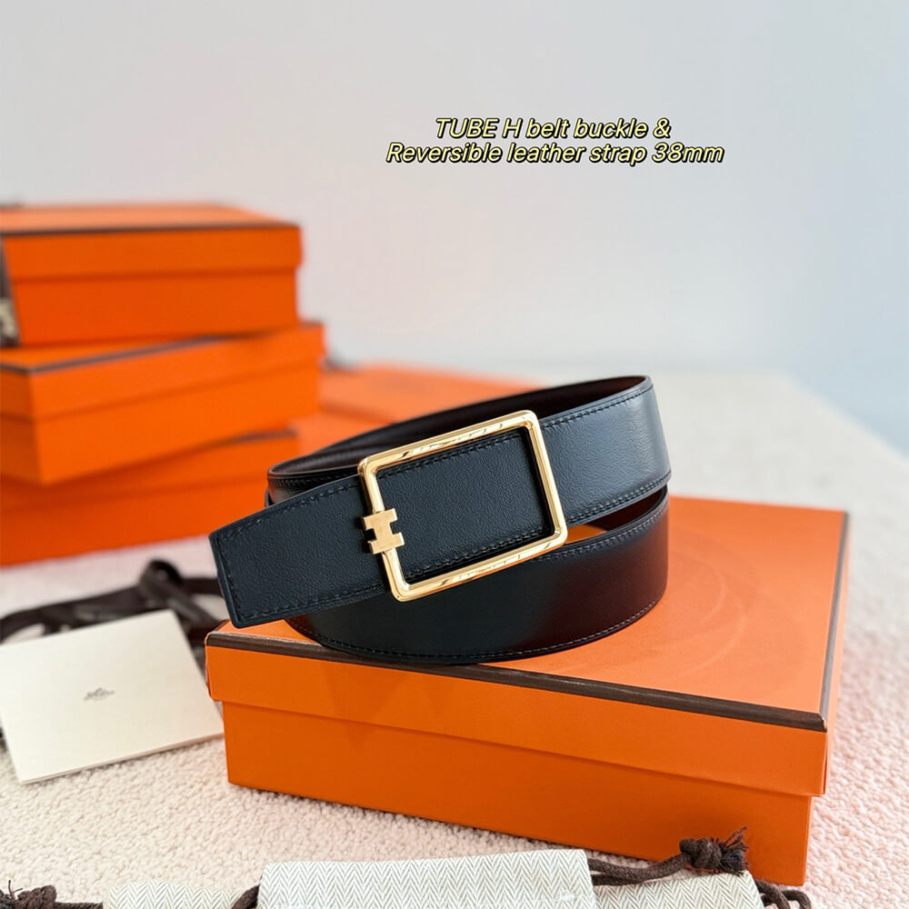 H**me5 Tube H belt buckle & Reversible leather strap 38 mm