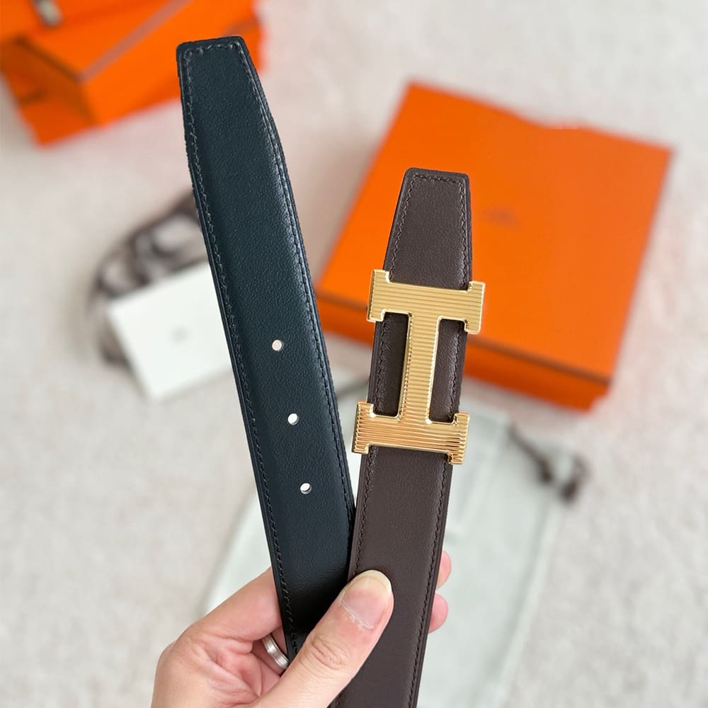 H**me5 H Striee belt buckle & Reversible leather strap 32 mm