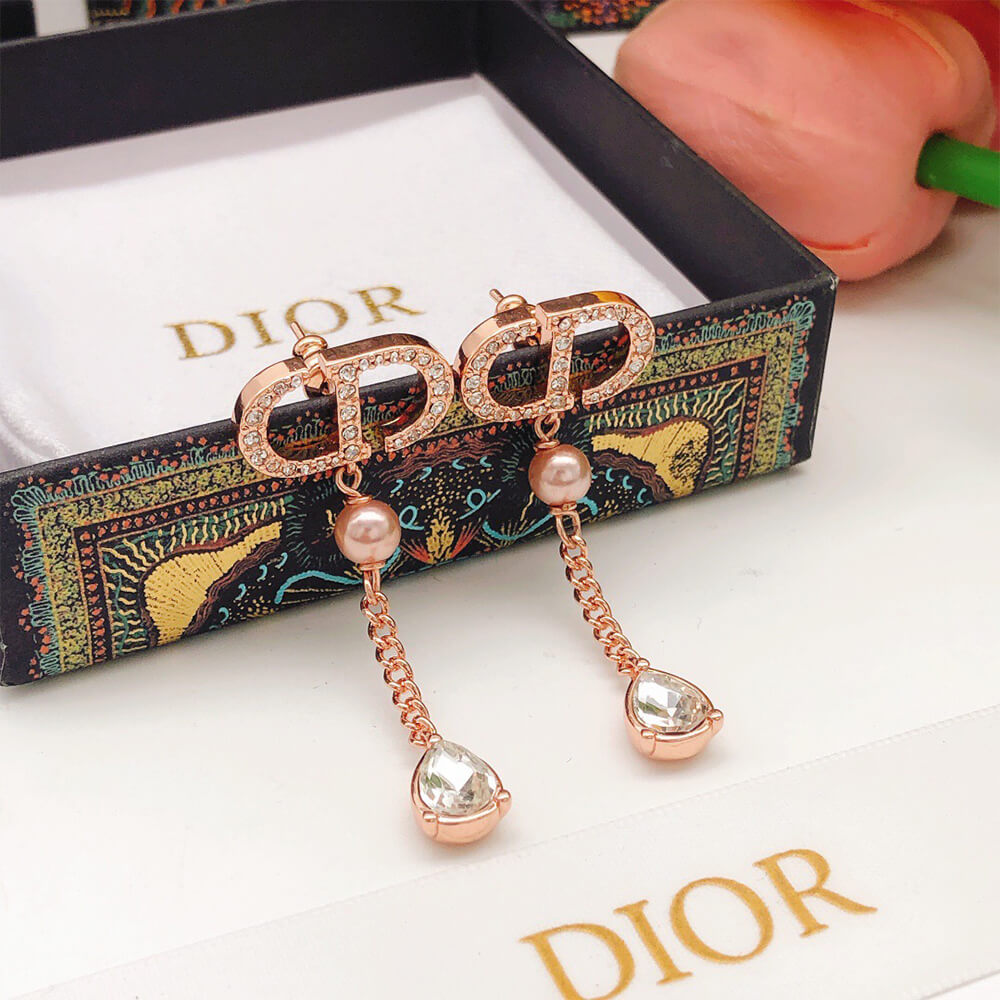 D10r Pearl Crystal CD Drop Earrings