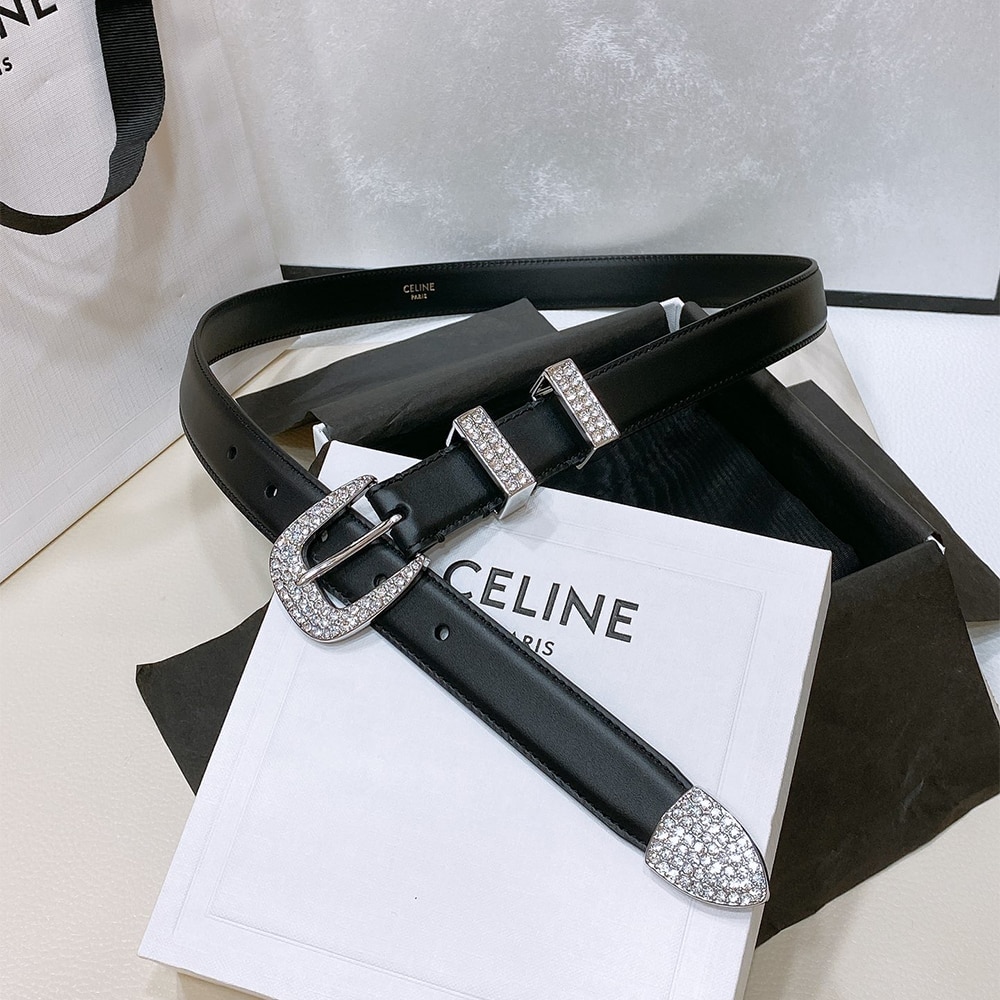 Ce1i*e Medium Marco Belt With Strass In Vintage Calfskin 25MM