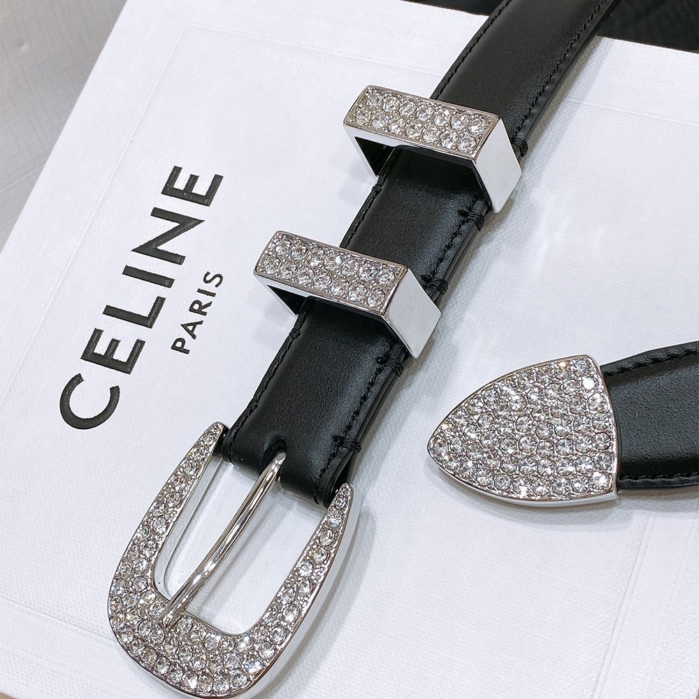 Ce1i*e Medium Marco Belt With Strass In Vintage Calfskin 25MM