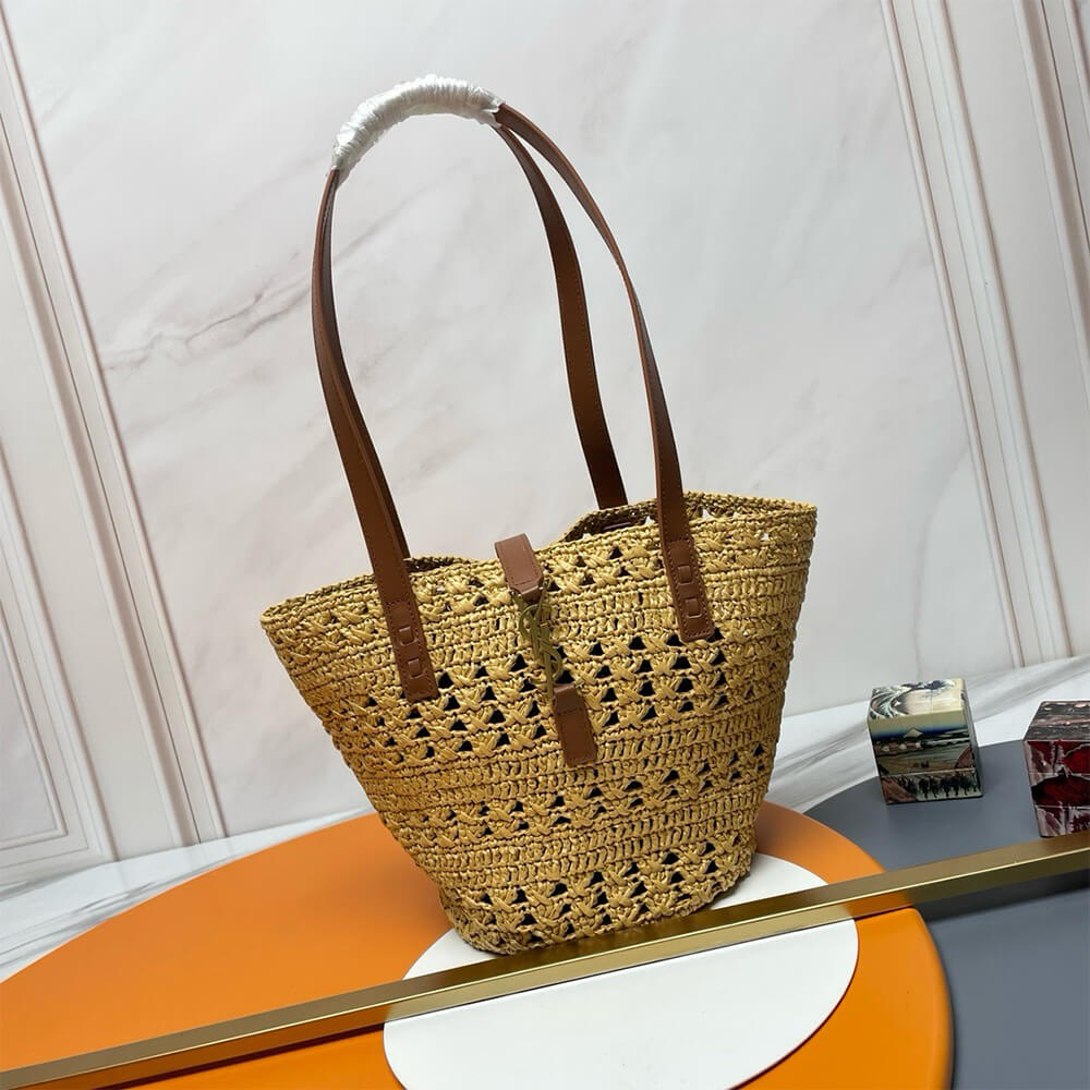 Y51 Small Panier Raffia Bag In Brown