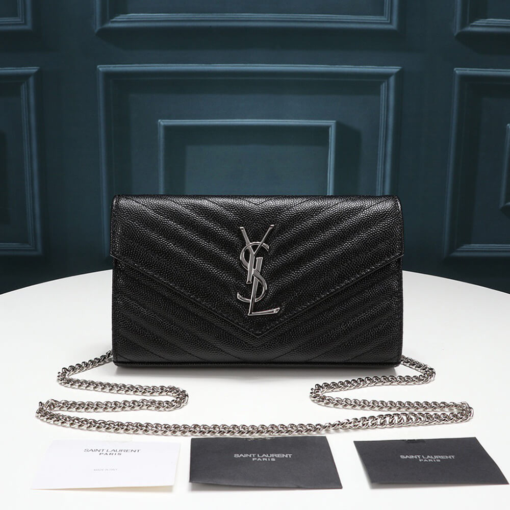Sa1nt Lau*nt Chain-strap Y51-plaque grained-leather wallet