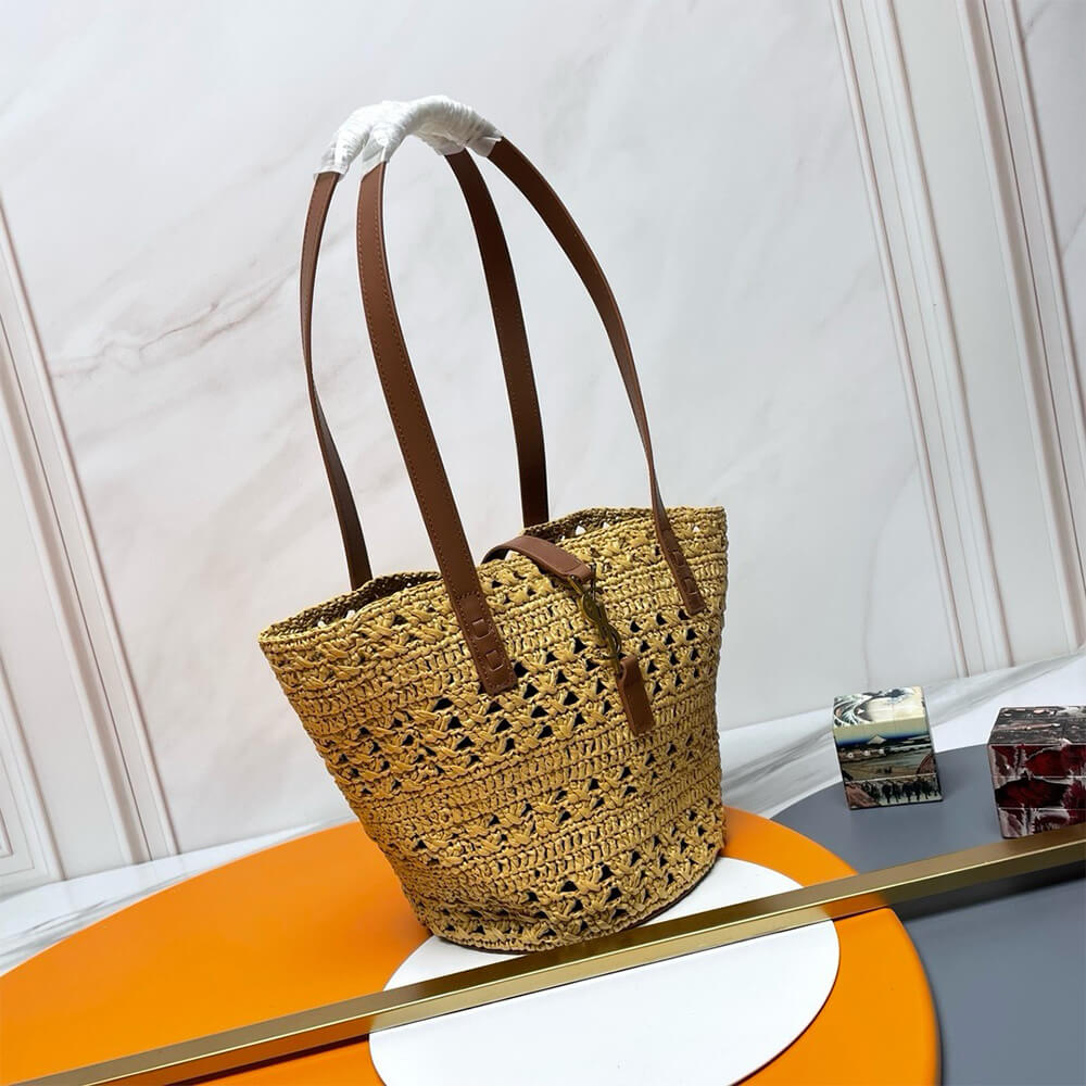 Y51 Small Panier Raffia Bag In Brown