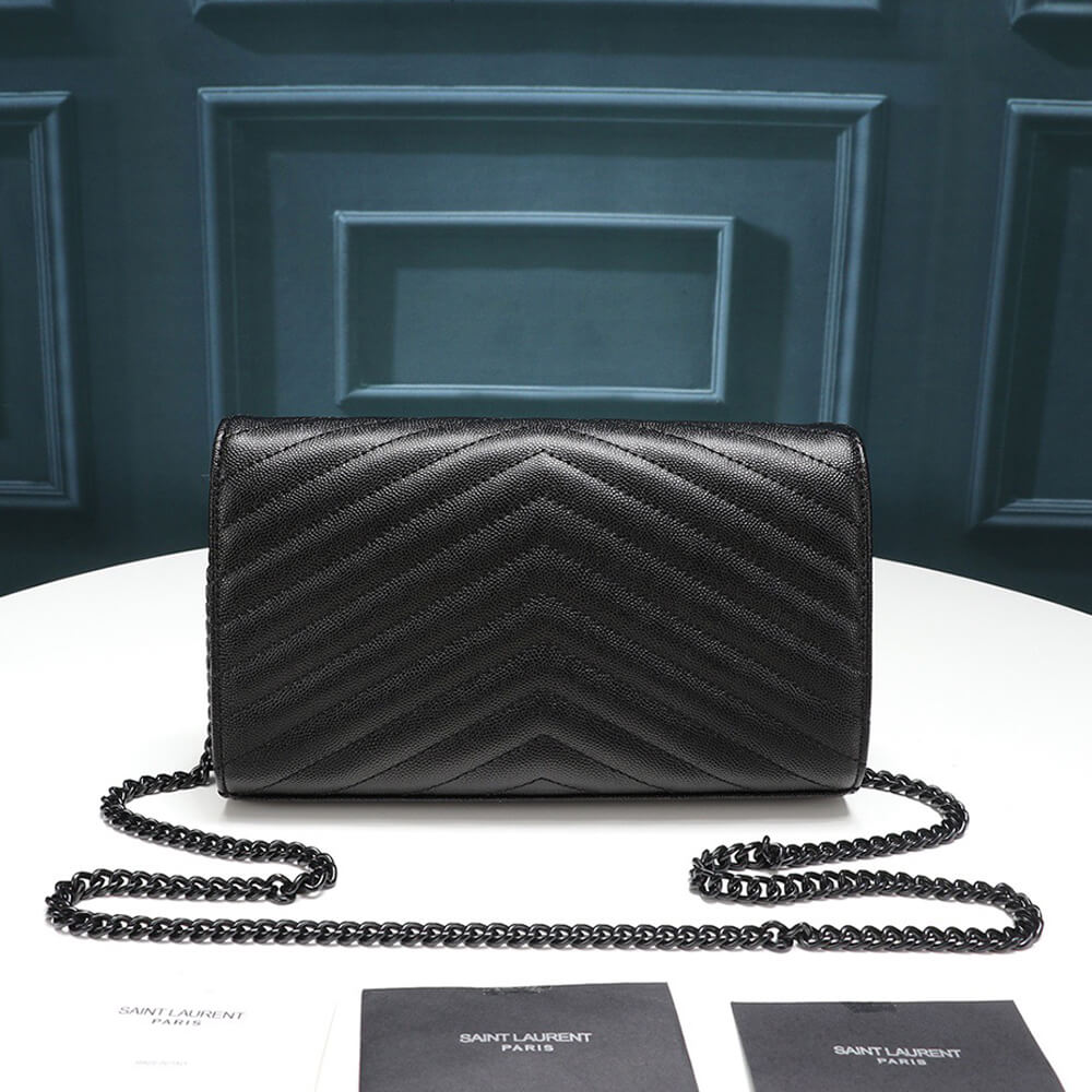 Sa1nt Lau*nt Chain-strap Y51-plaque grained-leather wallet