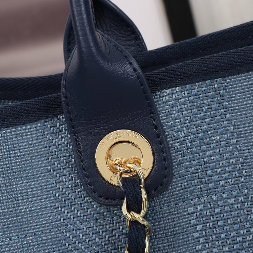 Ch**el Woven Straw Raffia Striped Medium Deauville Tote