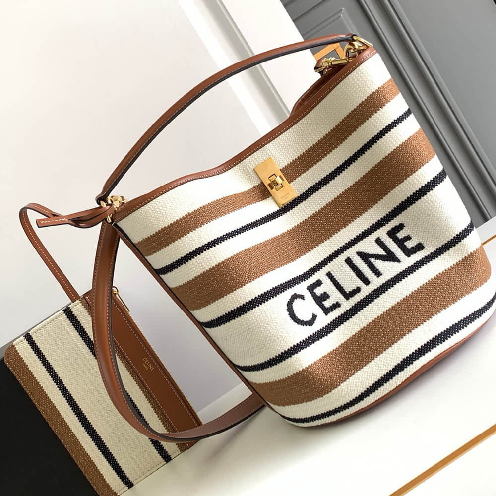 Ce1i*e BUCKET 16 BAG IN STRIPED TEXTILE WITH Ce1i*e JACQUARD(high-end grade)