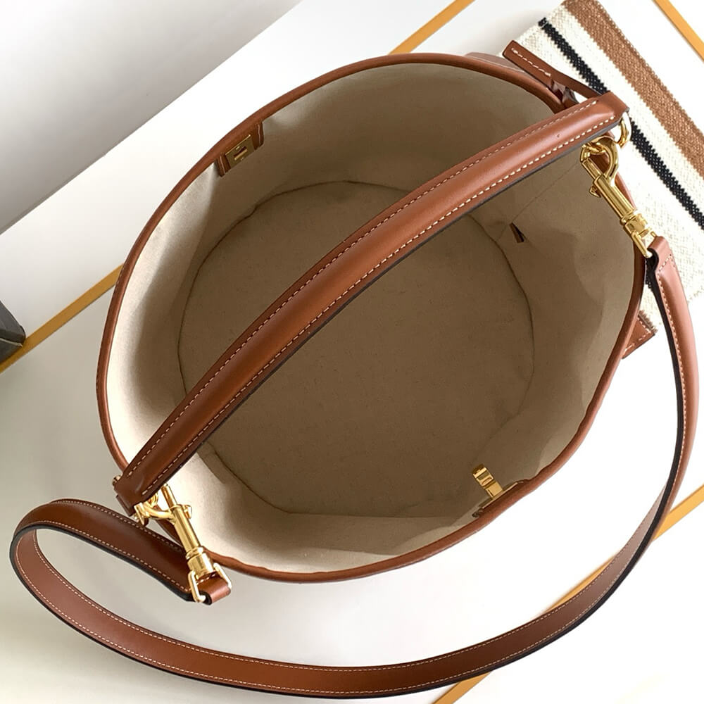 Ce1i*e BUCKET 16 BAG IN STRIPED TEXTILE WITH Ce1i*e JACQUARD(high-end grade)