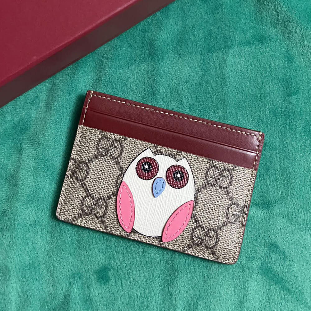 Bi-color GG card case with owl detail