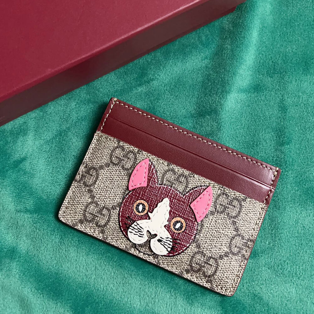 Bi-color GG card case with cat detail