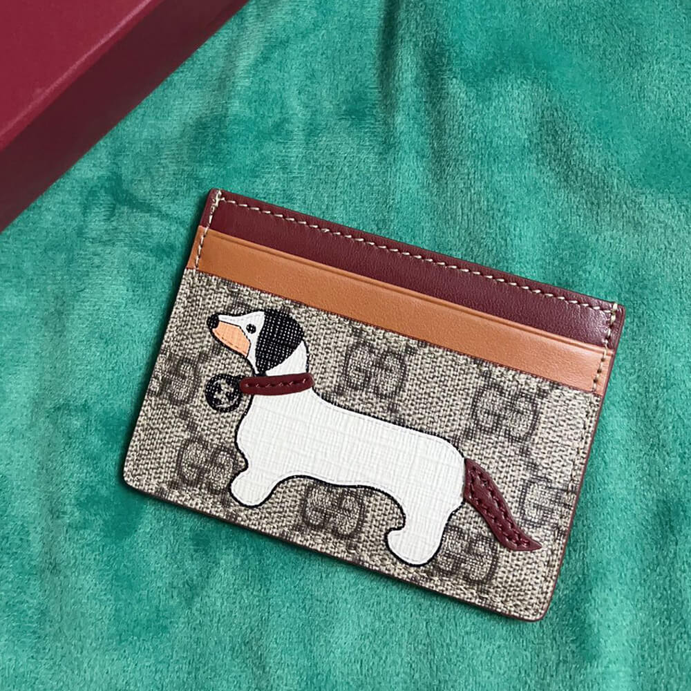 Bi-color GG card case with dog detail