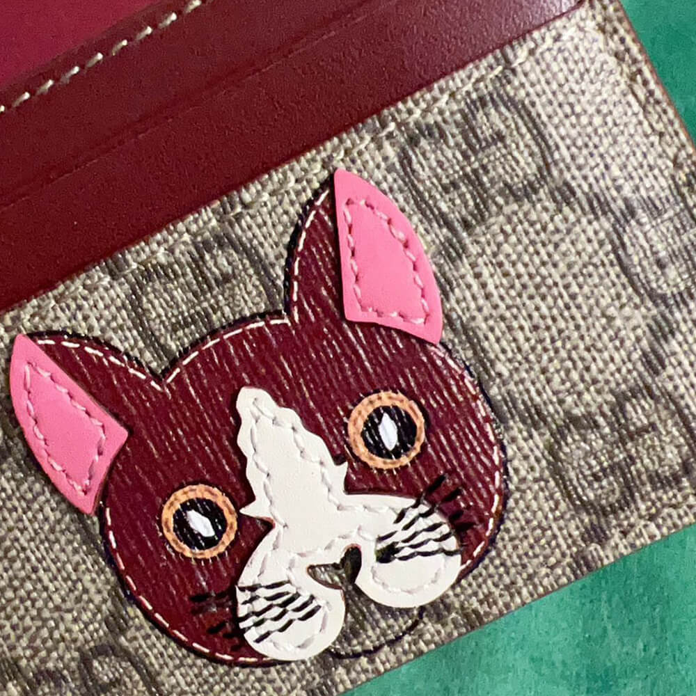 Bi-color GG card case with cat detail
