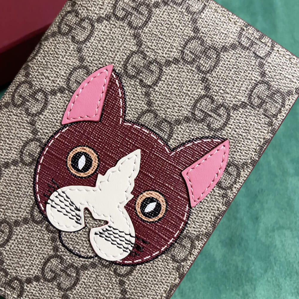 Bi-color GG card case with cat detail