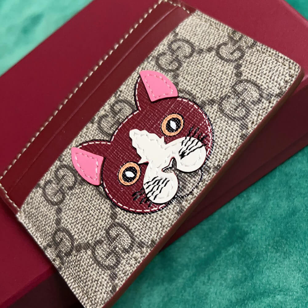 Bi-color GG card case with cat detail