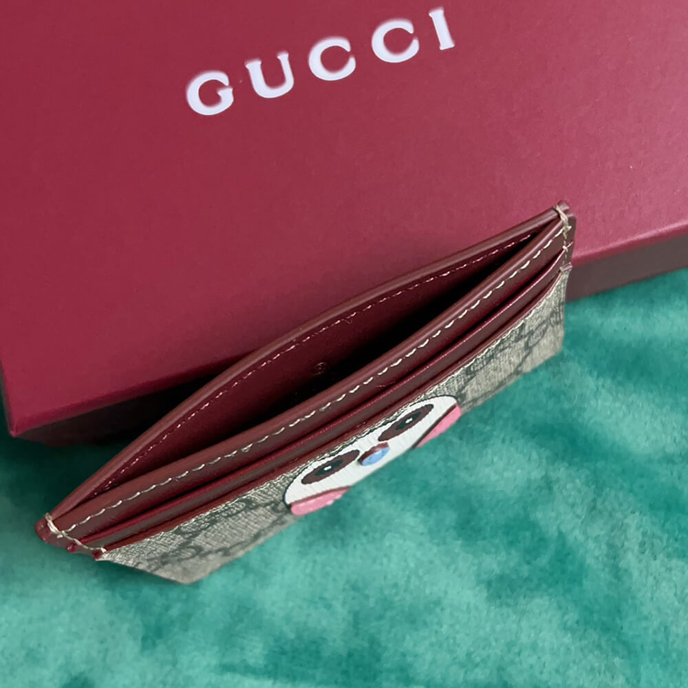 Bi-color GG card case with owl detail