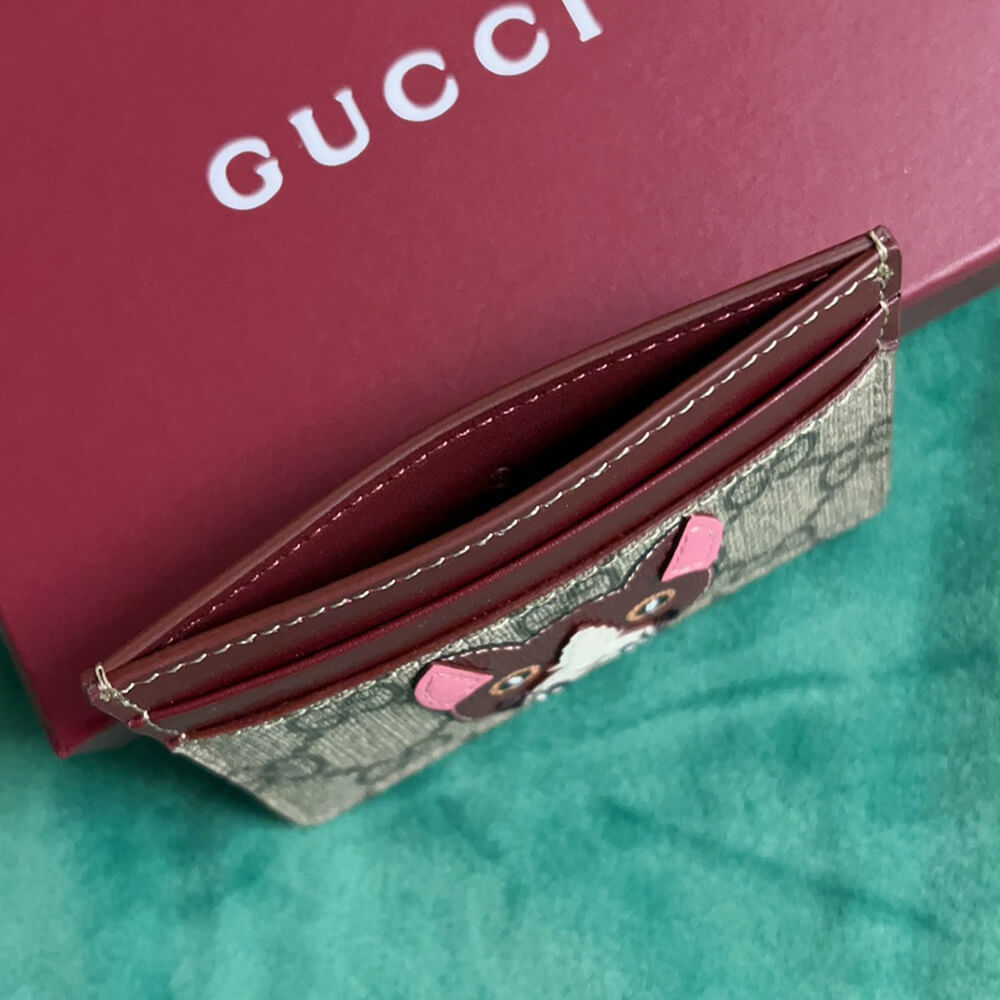 Bi-color GG card case with cat detail