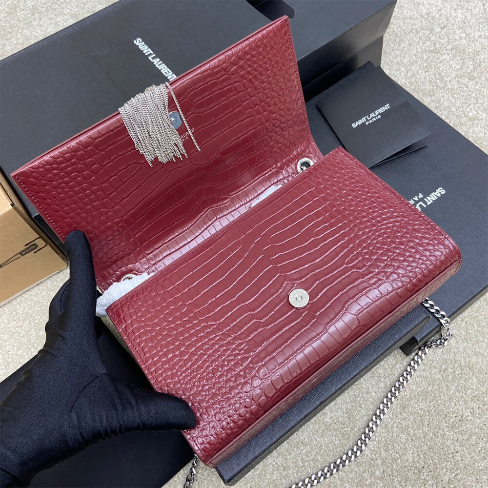 Y51 kate medium tassel in crocodile-embossed leather