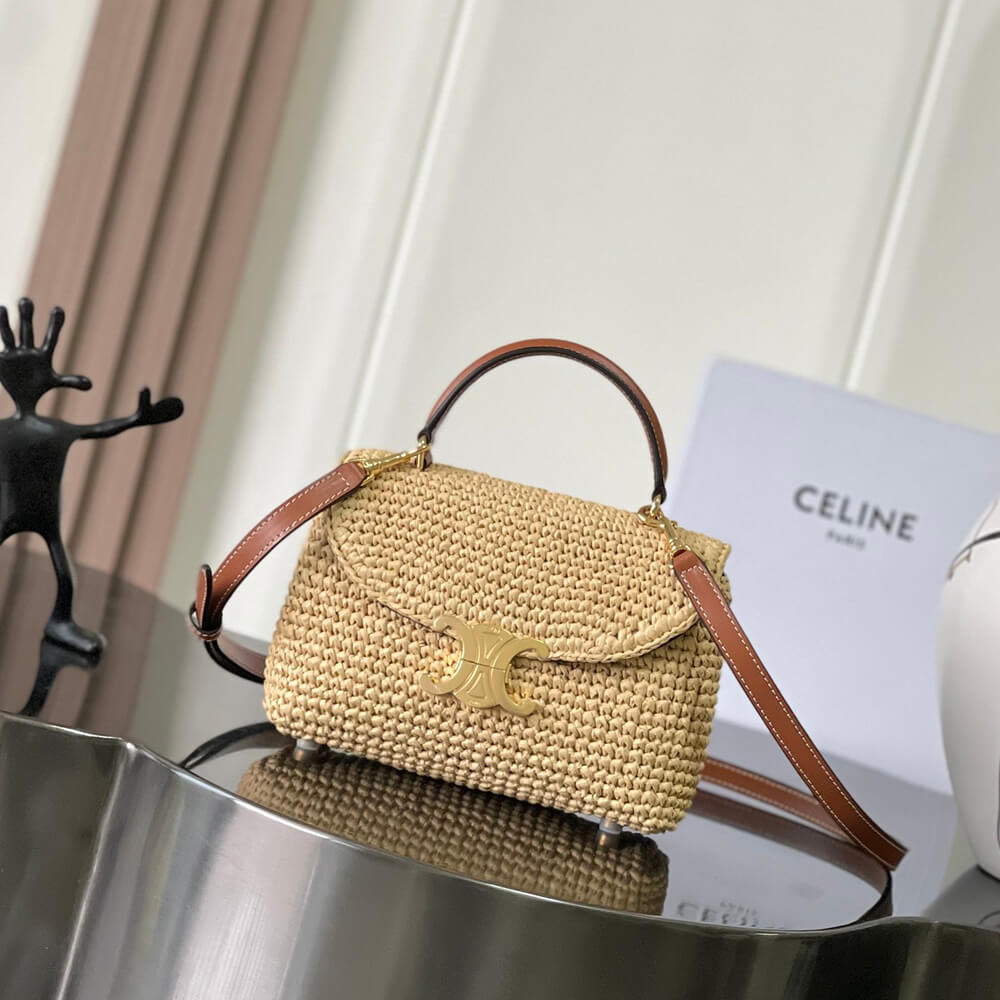 Ce1i*e TEEN NINO BAG IN Raffia and calfskin(HIGH-END GRADE)