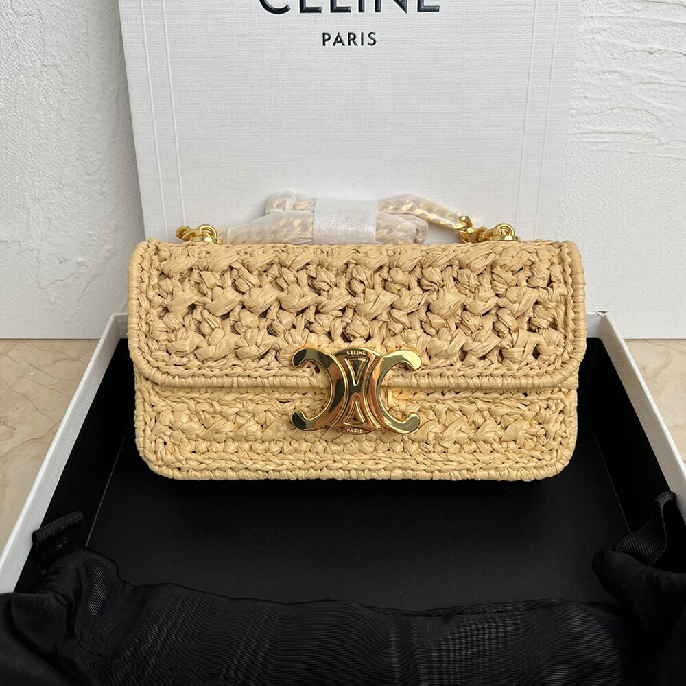 Ce1i*e CHAIN SHOULDER BAG CLAUDE IN RAFFIA EFFECT TEXTILE(HIGH-END GRADE)