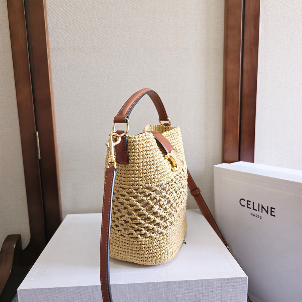 Ce1i*e SMALL L0visE BUCKET IN RAFFIA AND CALFSKIN(HIGH-END GRADE)