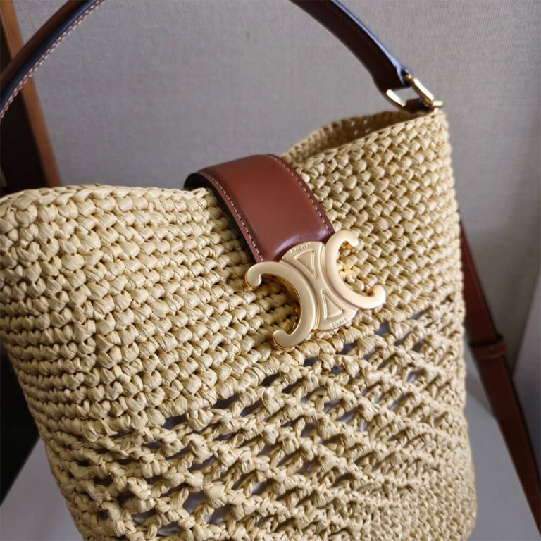 Ce1i*e SMALL L0visE BUCKET IN RAFFIA AND CALFSKIN(HIGH-END GRADE)